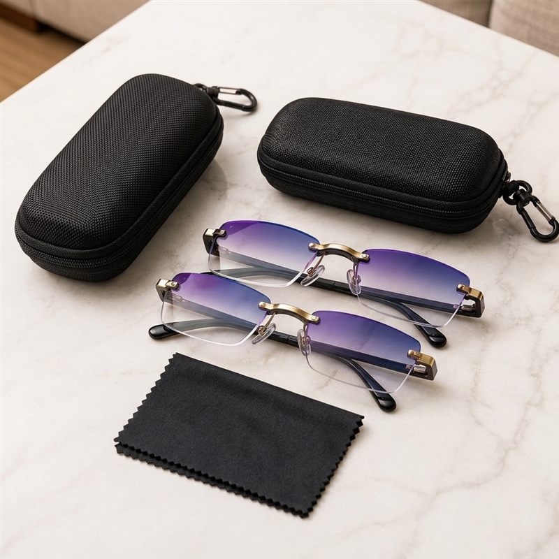 Dos pares de gafas ClariLé™ con sus estuches y el paño