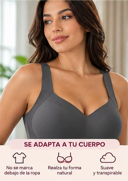 Mujer usando el brasier sin varillas color gris grafito