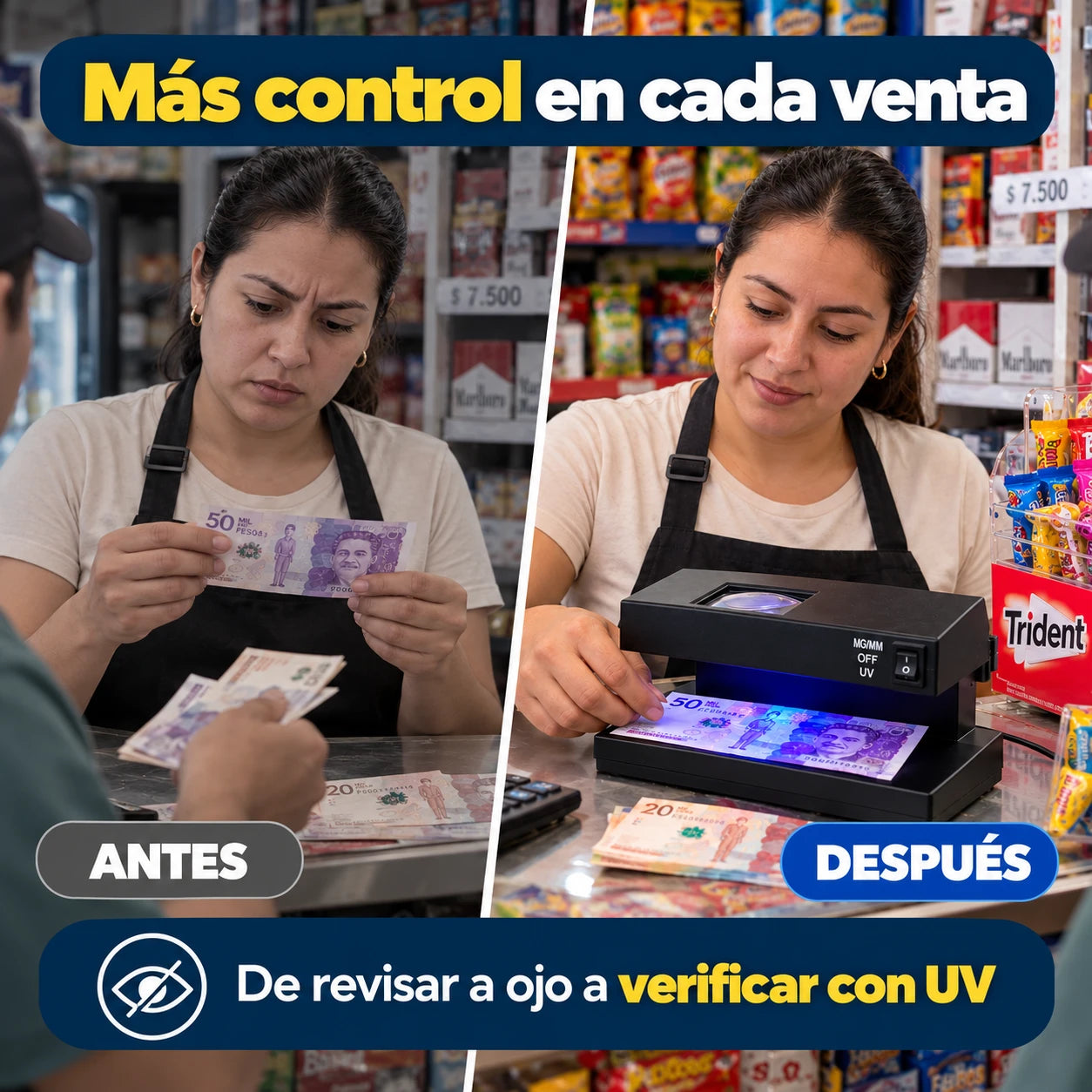 Antes: revisar a ojo. Después: verificar con UV