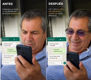 Antes y después: leer mensajes borrosos y luego claros con las gafas ClariLé™