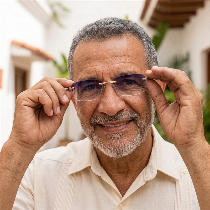 Señor sonriente ajustándose las gafas ClariLé™